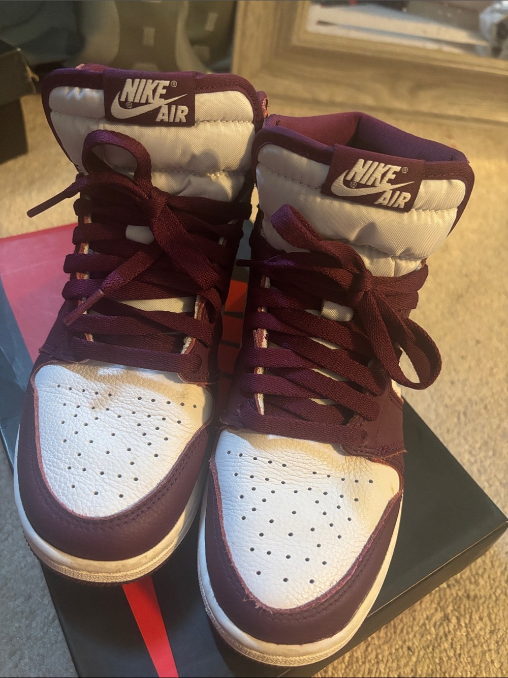 Jordan Kids Sneakers White and Burgundy Nike Air High-Top
